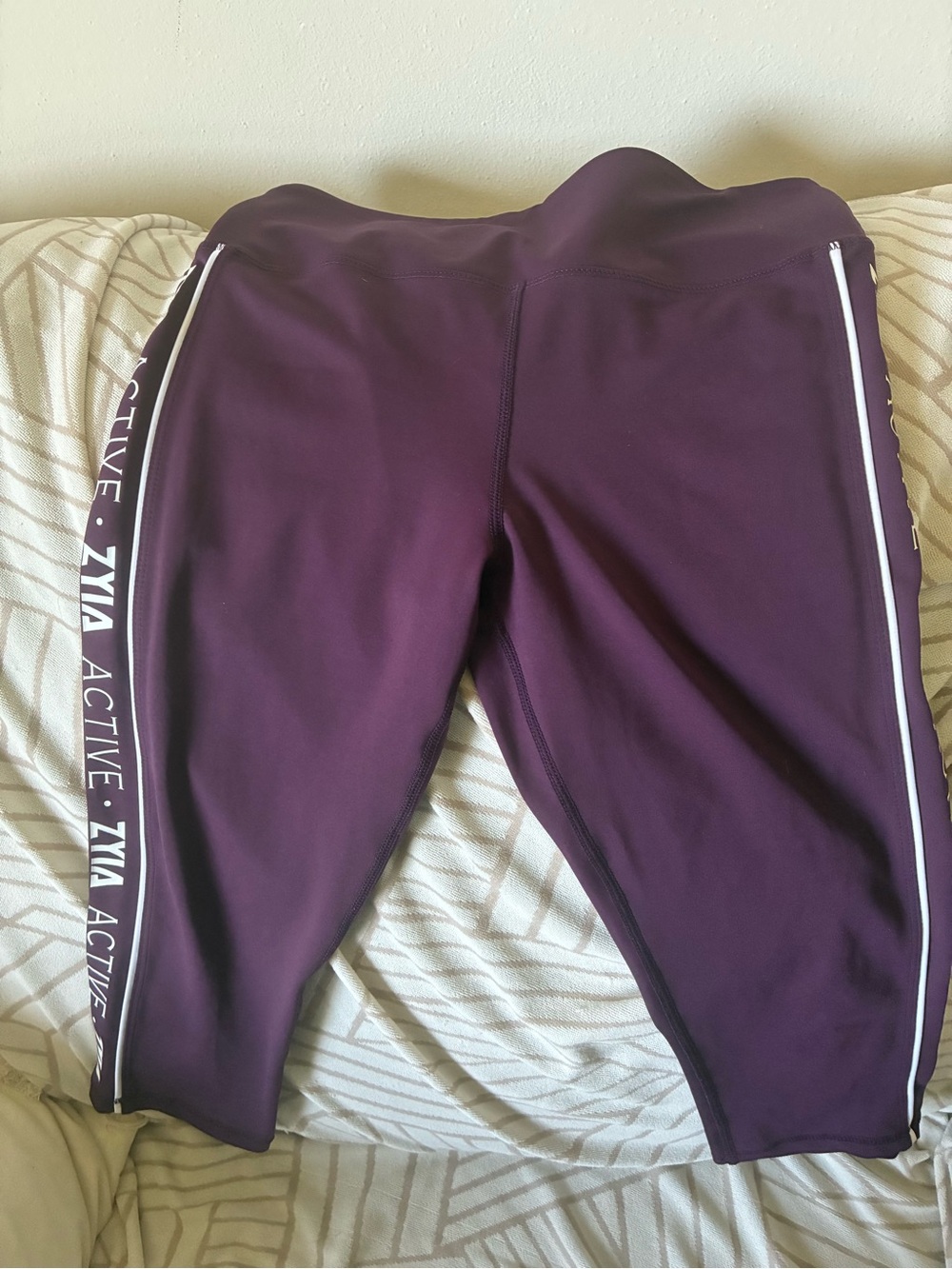 ZYIA Plum Athletic Leggings for Kids with White Side Stripe - Picture 1 of 4